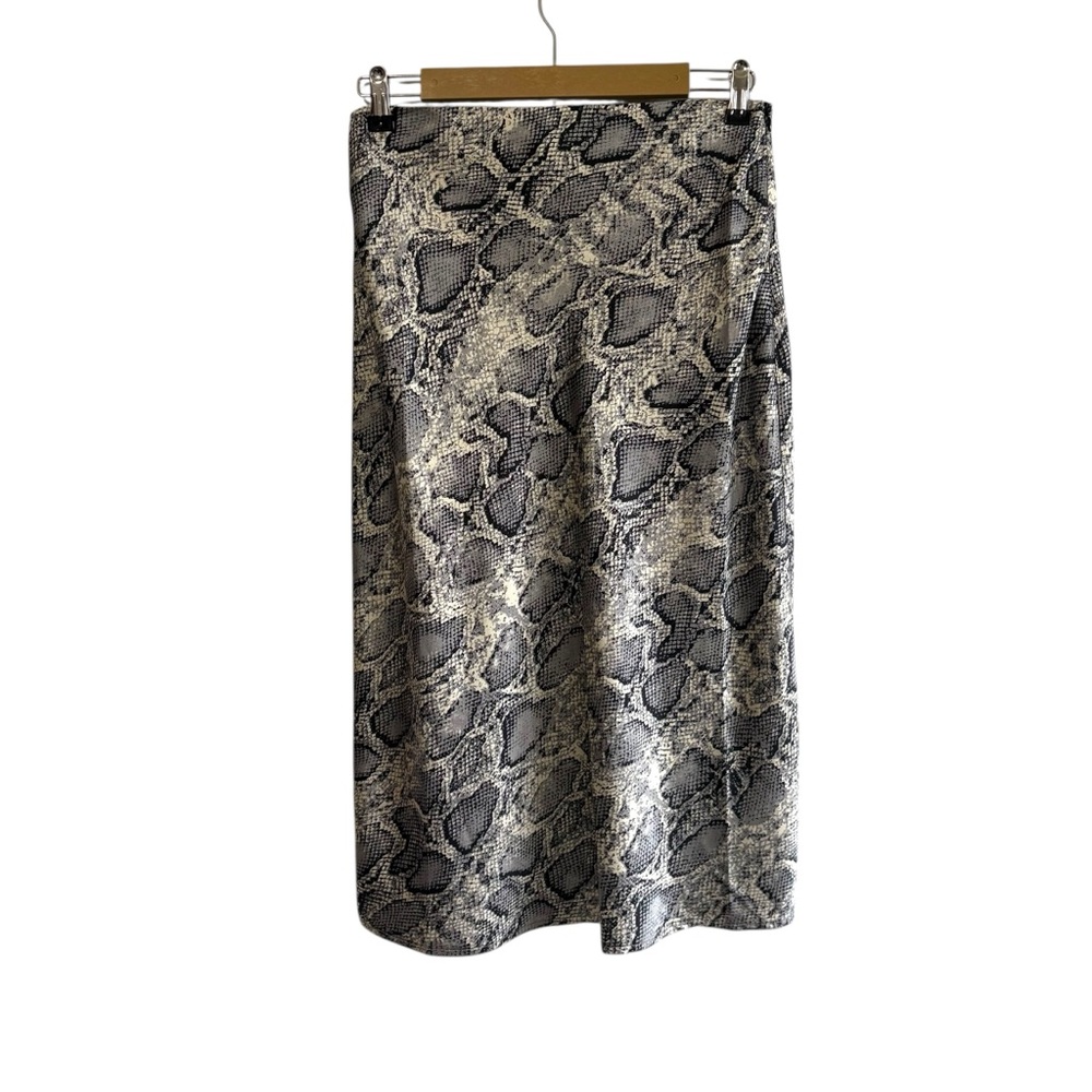 Lovestitch Size Medium Gray Black Snake Print Satin Midi Skirt Animal Print‎